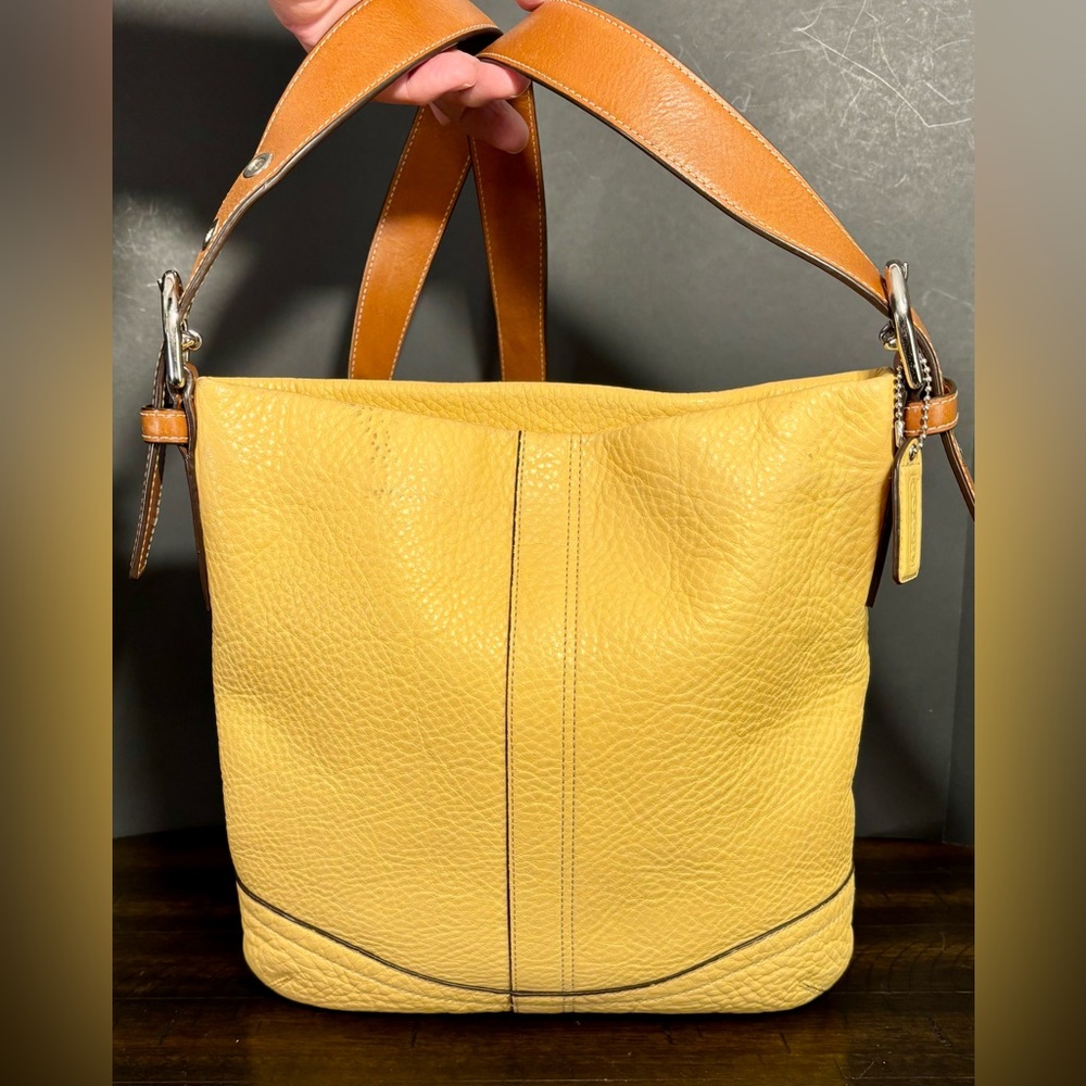 Yellow Leather Shoulder Bag with Tan Handles